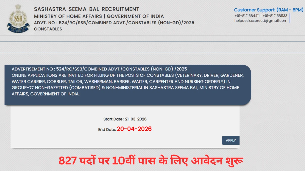 SSB Constable Tradesman Recruitment 2026