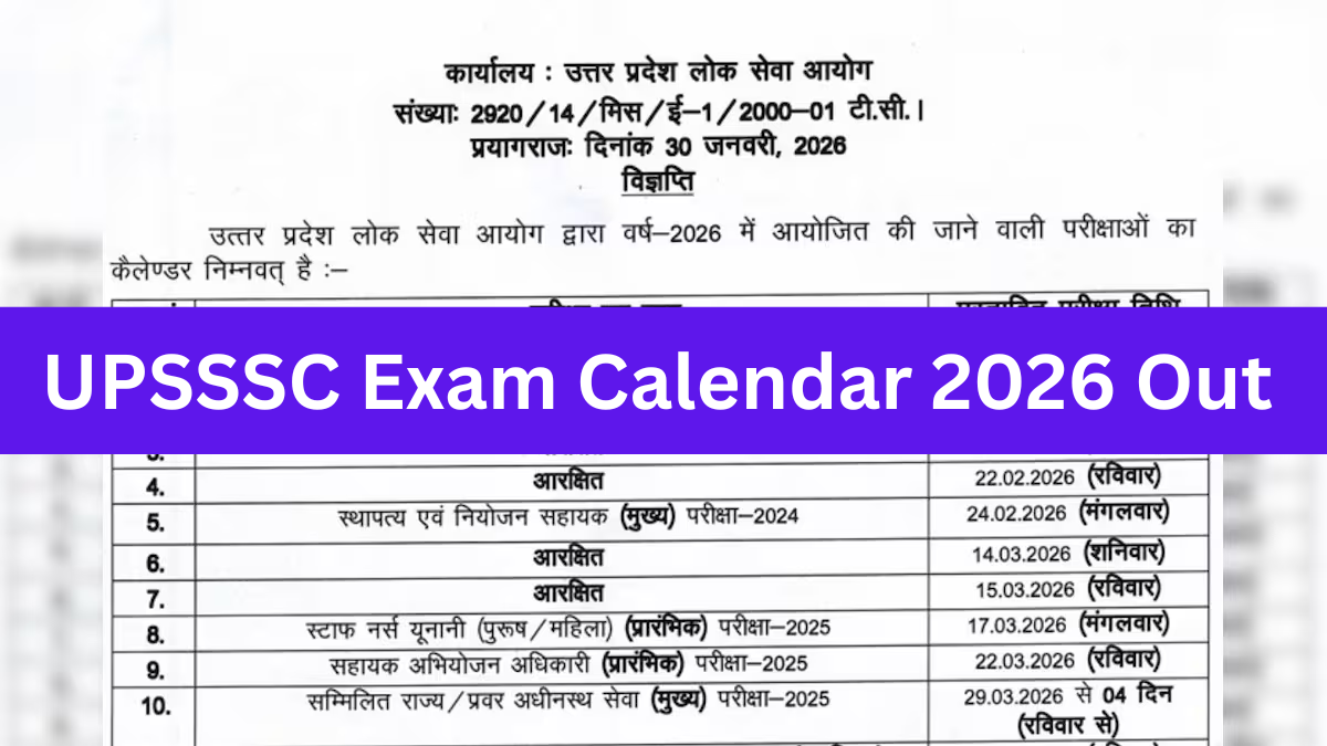 UPSSSC Exam Calendar 2026 Out