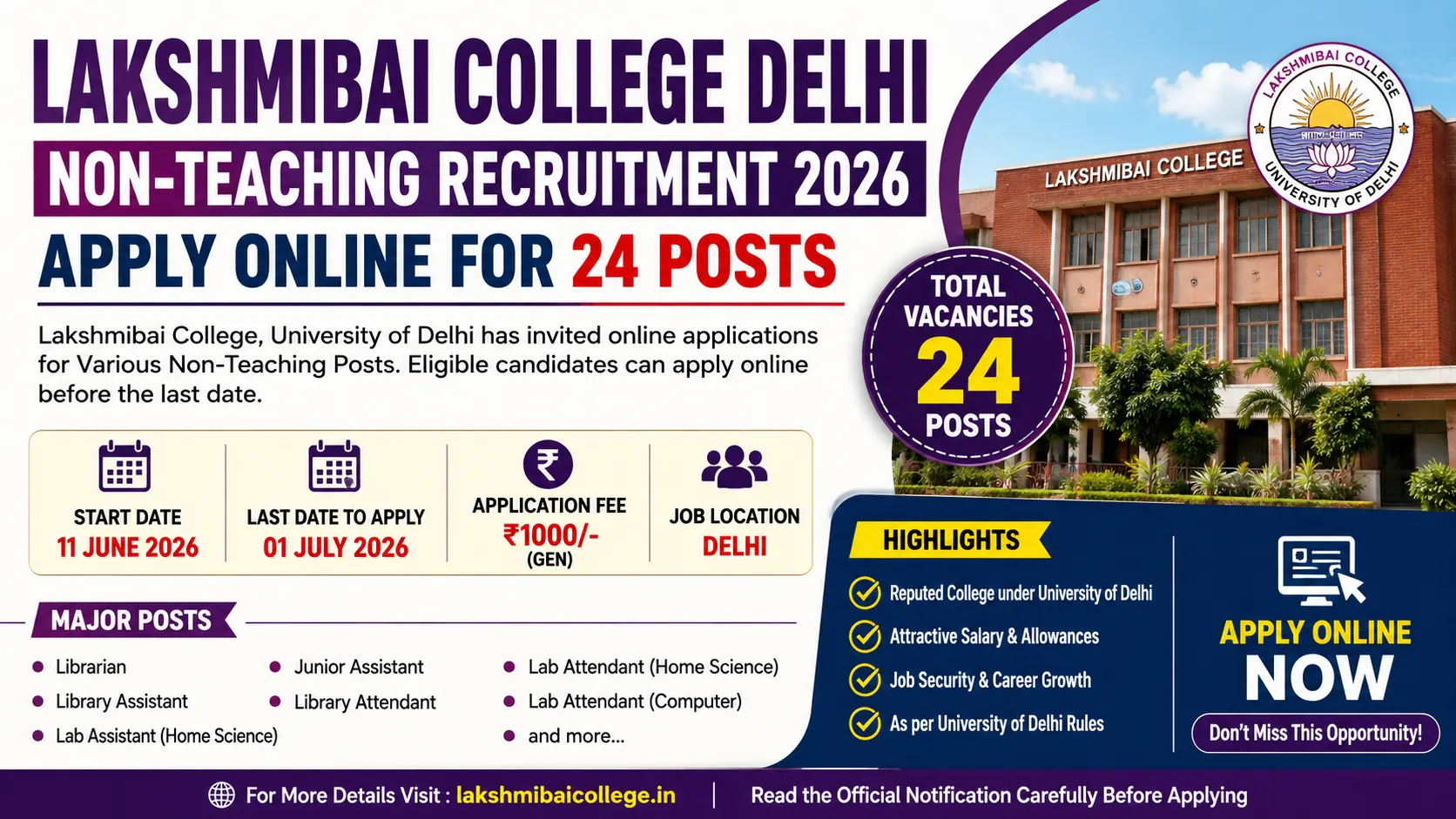 Lakshmibai College Recruitment 2026