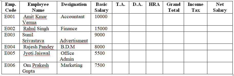Employee Salary Sheet 