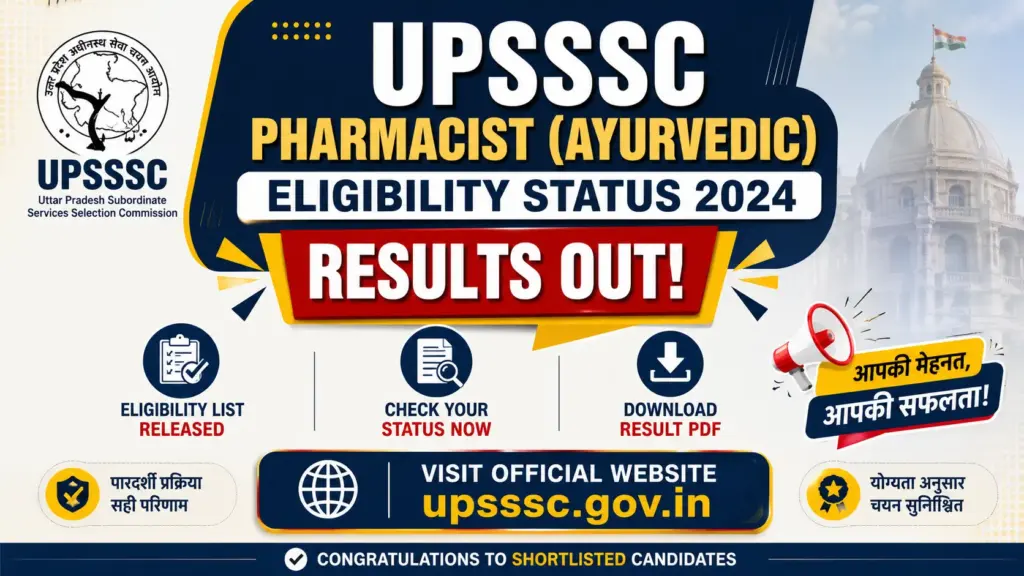 UPSSSC Pharmacist Ayurvedic 2024 Eligibility Result