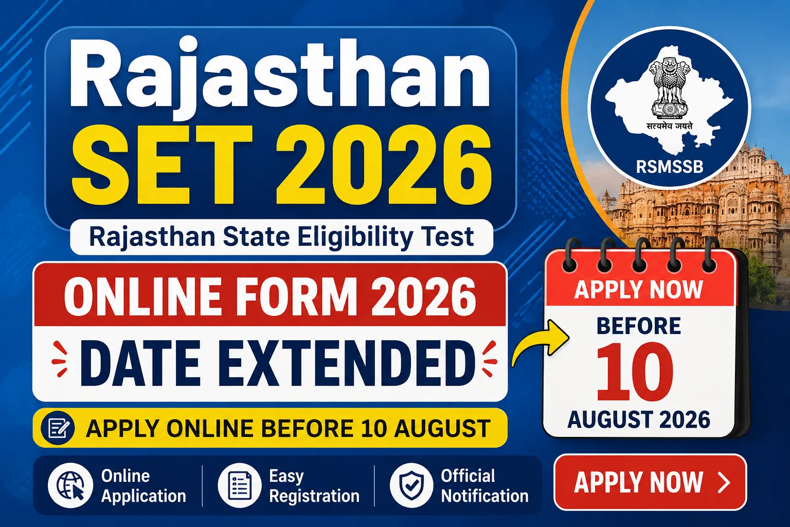 Rajasthan SET Online Form 2026 Date Extended