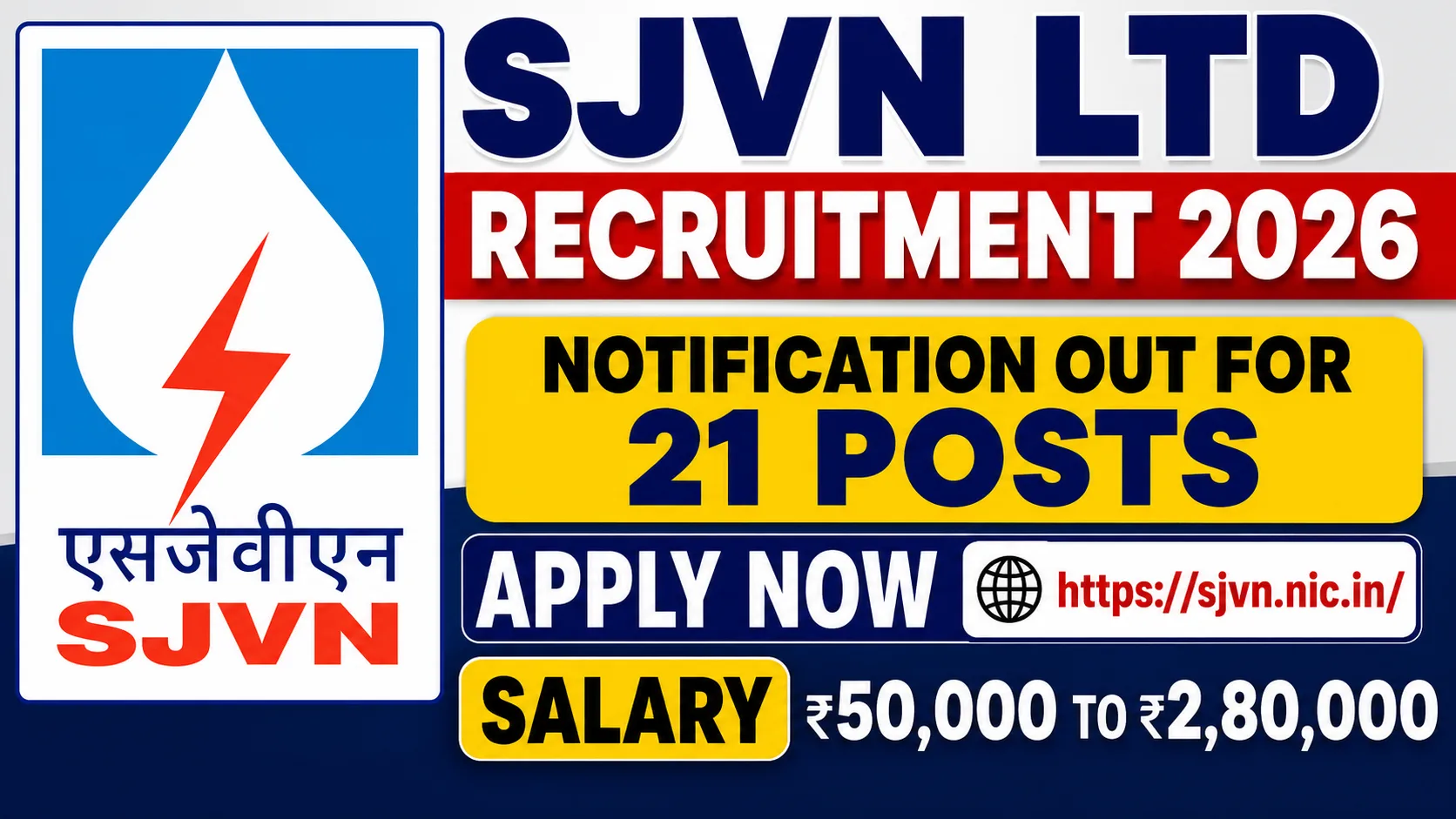 SJVN Ltd Various Post Online Form 2026