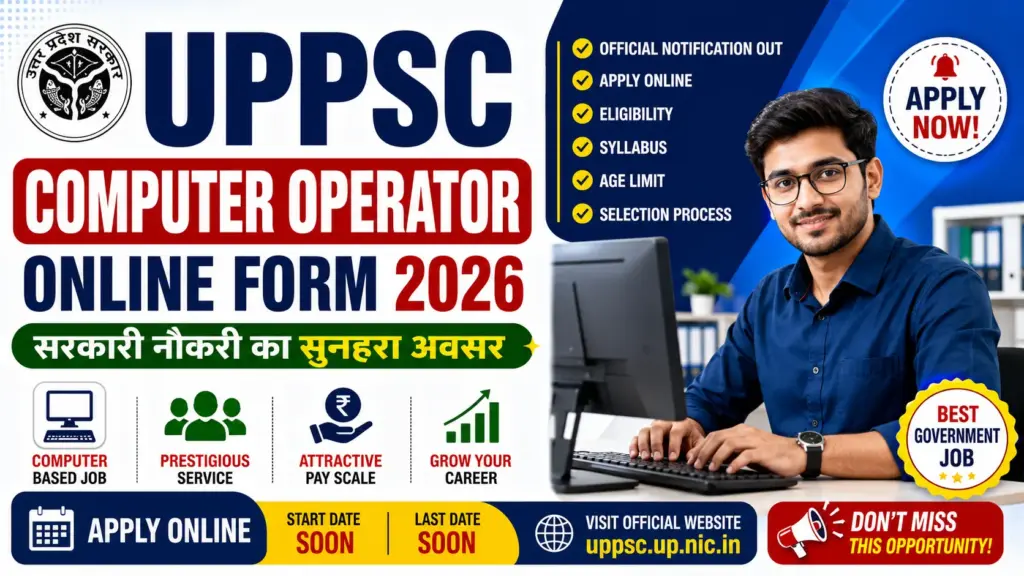 UPPSC Computer Operator Online Form 2026 has released the official notification under Advertisement No. A-2/E-1/2026 for the recruitment of Computer Operator Grade-B