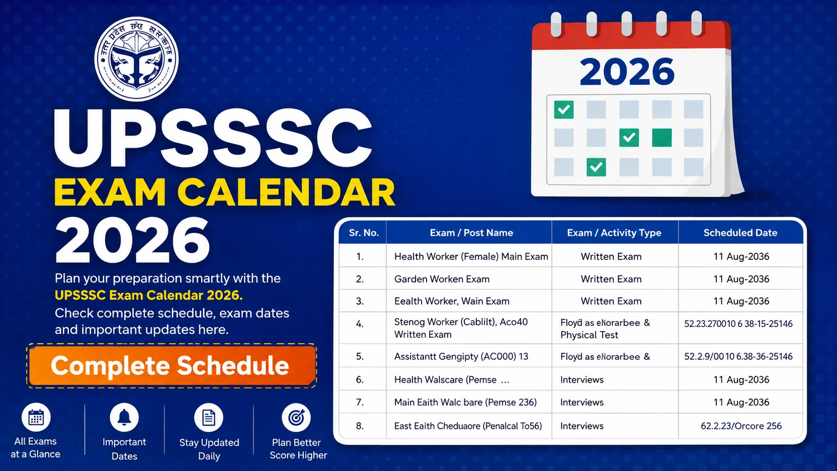 UPSSSC Exam Calendar 2026 Released